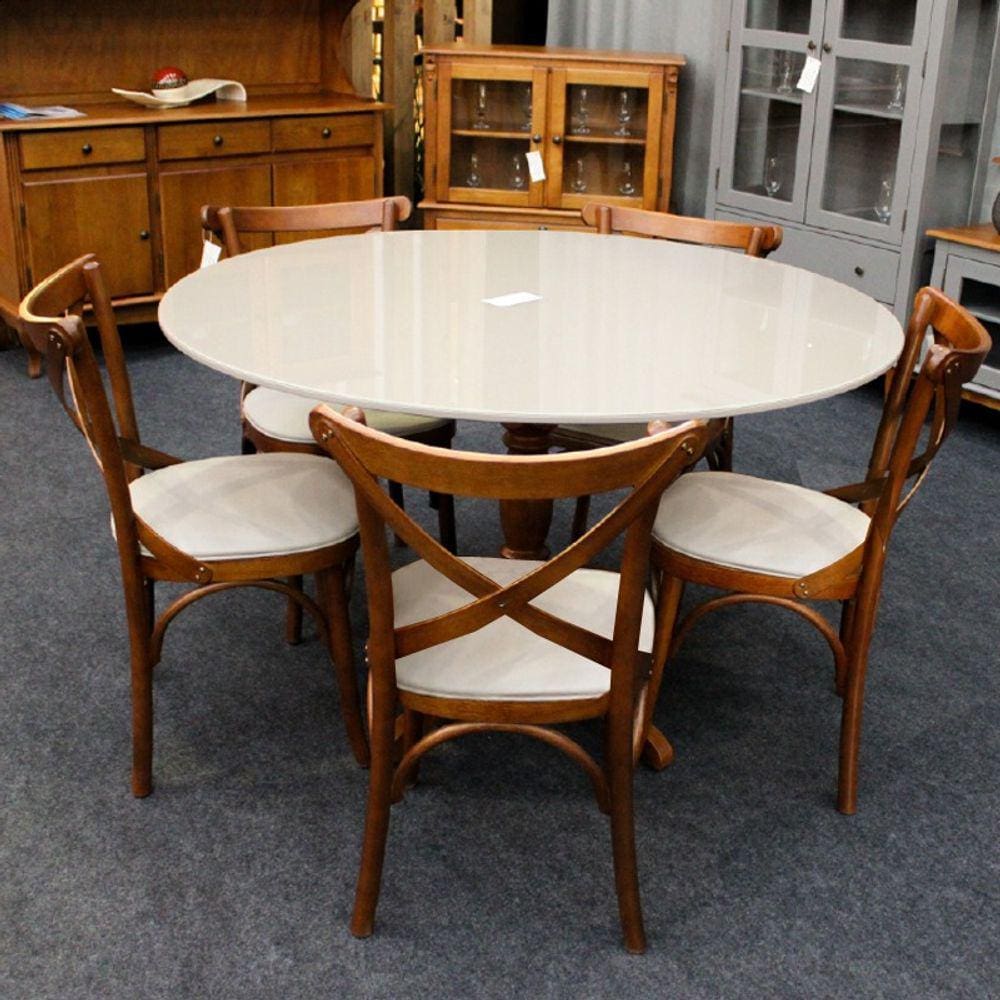 Conjunto Mesa Redonda Tampo com Vidro 120cm com 5 Cadeiras em X Prime Wood