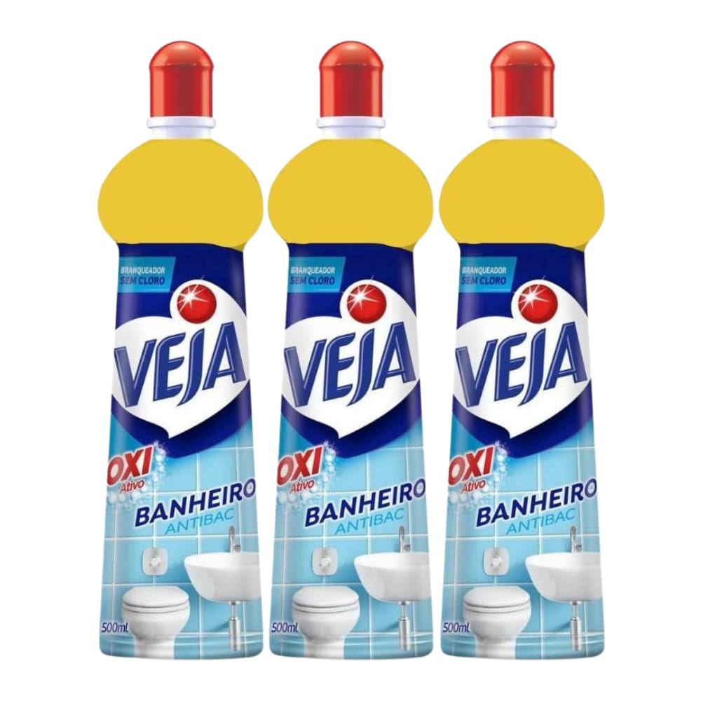 Kit com 3 Desinfetantes Veja Banheiro Oxi Ativo 500Ml