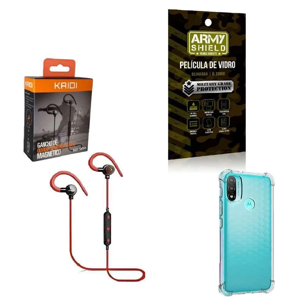 Kit Capinha Moto E20 Fone Bluetooth E Película De Vidro 3D