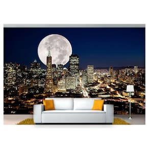 Papel De Parede Lua Cheia Noite Cidade 3D Lua04