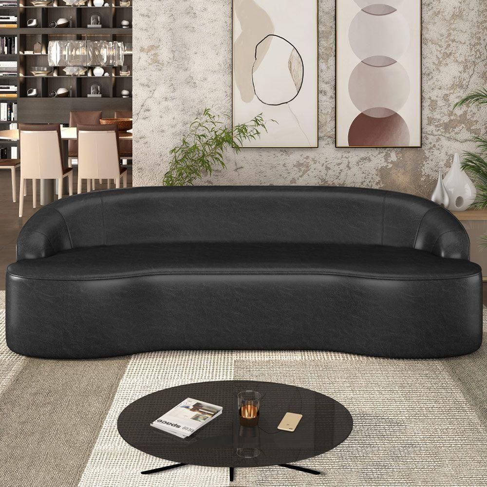 Sofá Decorativo 3 Lugares 210Cm Joel Curvo Com Encosto Pu Preto G15 - Gran Belo