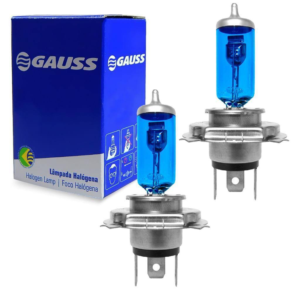 Par Lâmpadas Gauss Halógena Azul 60/55W 12V H4 P43T-38 Farol
