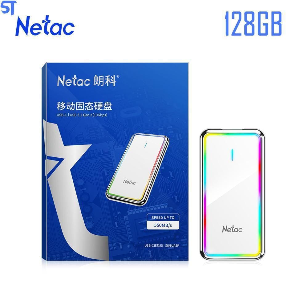 Ssd Externo 128Gb Rgb Netac Usb-C Usb 3.2 Leitura 550 Mb/S