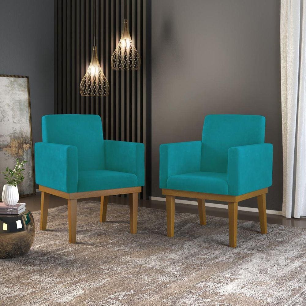 Kit 02 Poltronas Decorativa Reforçada Turquesa Balaqui Decor