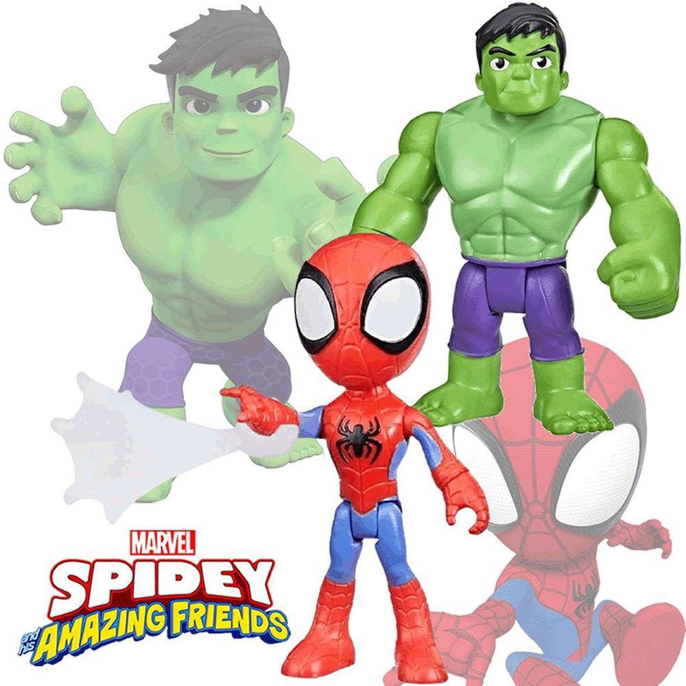 Bonecos Homem Aranha e Incrível Hulk Spidey Amazing Friends