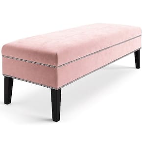 Banco Sofia 1,20M Com Tachas Suede Rosa Bebe - Inova Decor