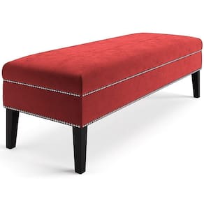 Banco Sofia 1,40M Com Tachas Suede Vermelho - Inova Decor