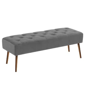 Banco Estofado Rubi 1,40M Suede Cinza - Inova Decor