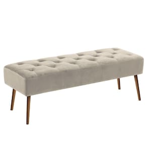 Banco Estofado Rubi 1,40M Suede Bege - Inova Decor