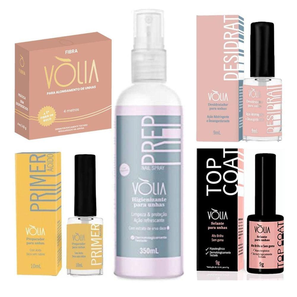 Preparadores Volia Prep 350Ml+Desidrat+Primer+Fibra+Top Coat