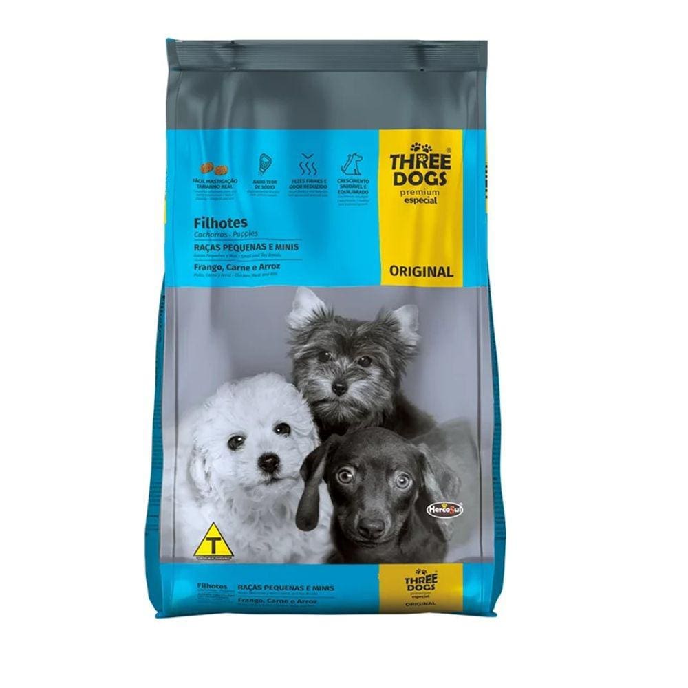 Ração Three Dogs Cães Filhotes Raças Pequenas e Mini – 15Kg