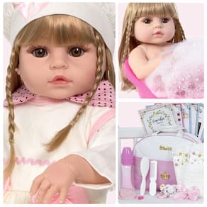 Boneca Bebê Reborn Realista 22 Itens Menina Loira Bolsa