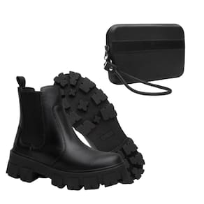 Bota Feminina Cano Curto Chelsea Tratorada + Carteira Casual