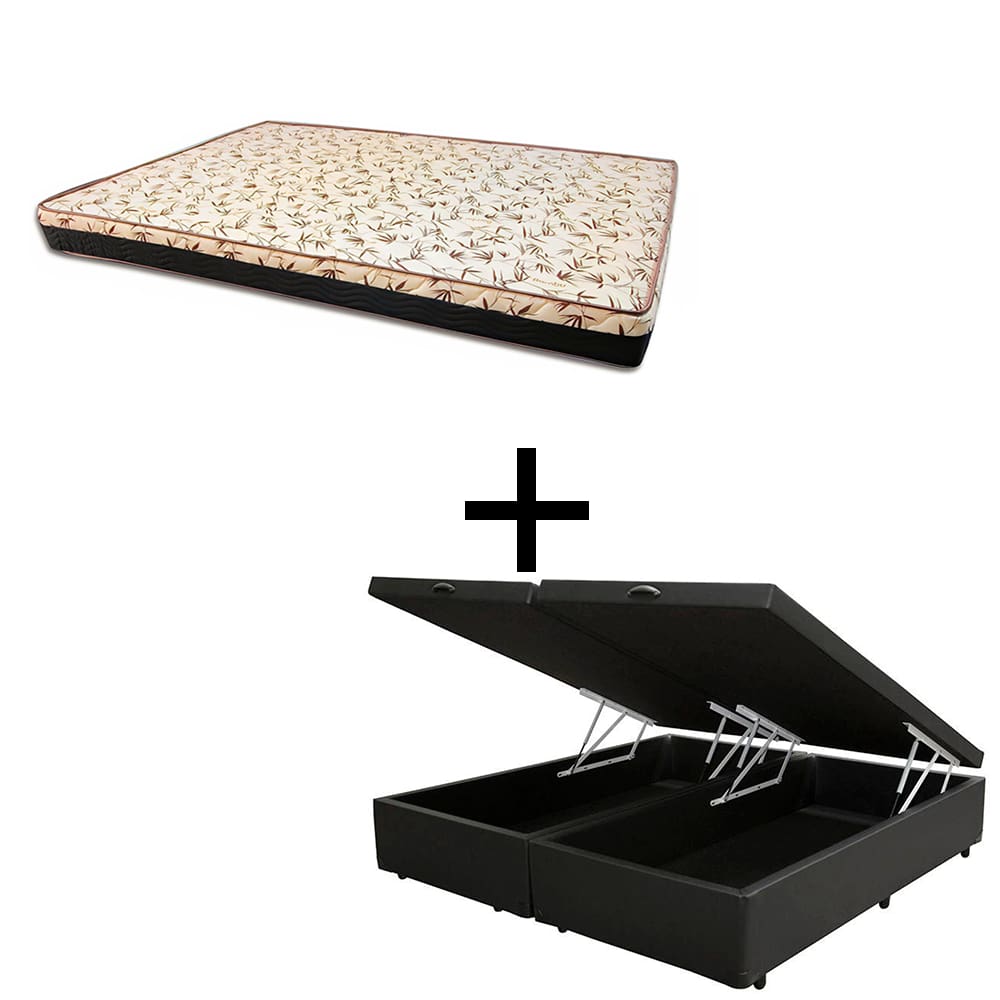 Cama Box Baú Casal 138 Bipartido Tecido Sintético Preto Com Colchão Praia Bello Box - D28 Amarelo 58x138x188