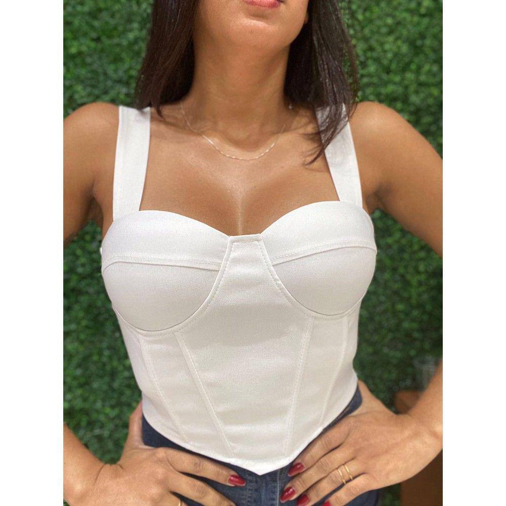 Cropped Slim Corselet com Bojo Estruturado Branco