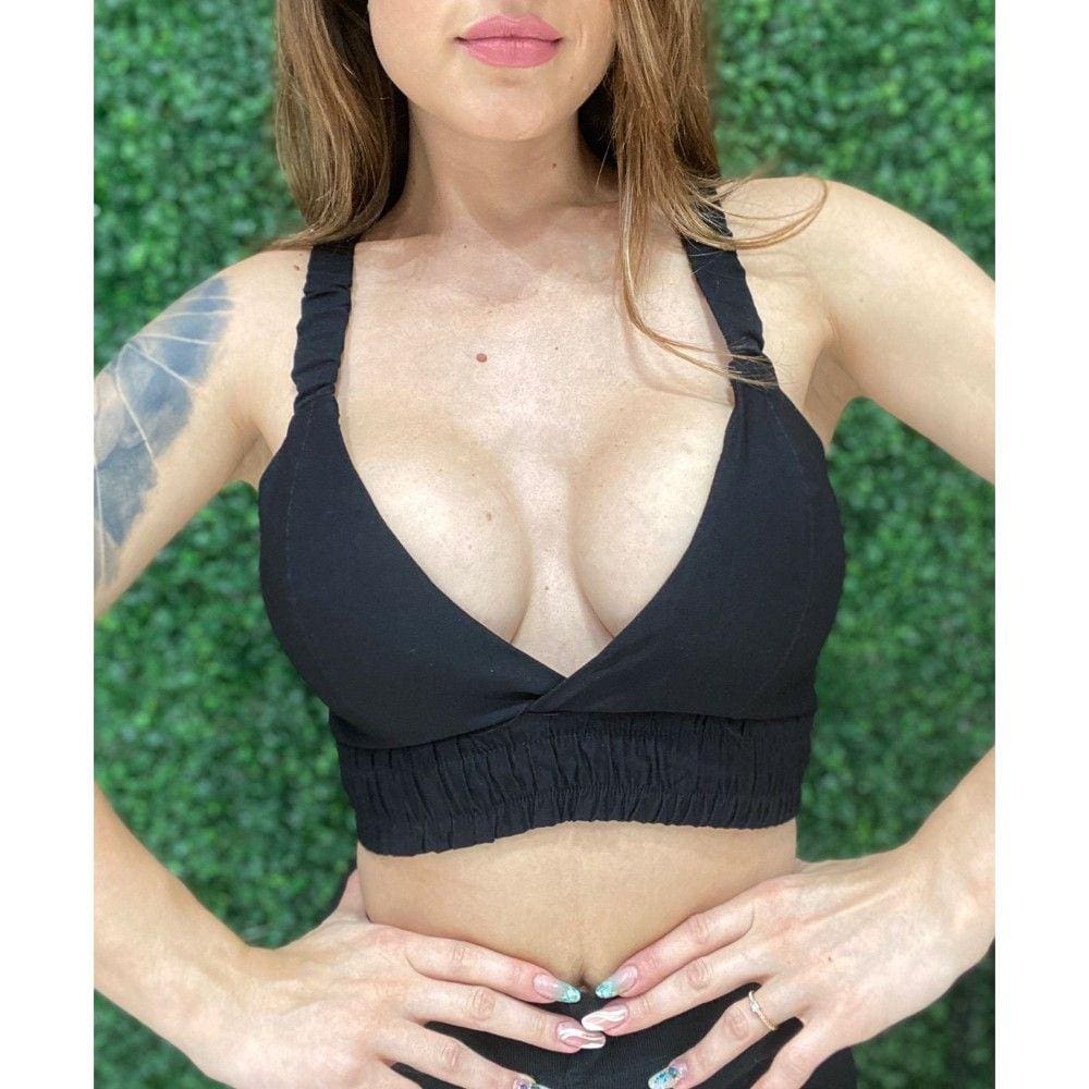 Cropped Slim Decote V com Elástico Preto