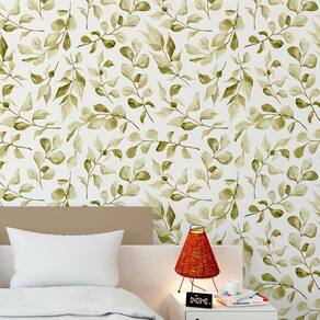 Papel de Parede 15M Adesivo Flores inglês 3d  Verde Claro Estilo Figueira Auto Colante Realista