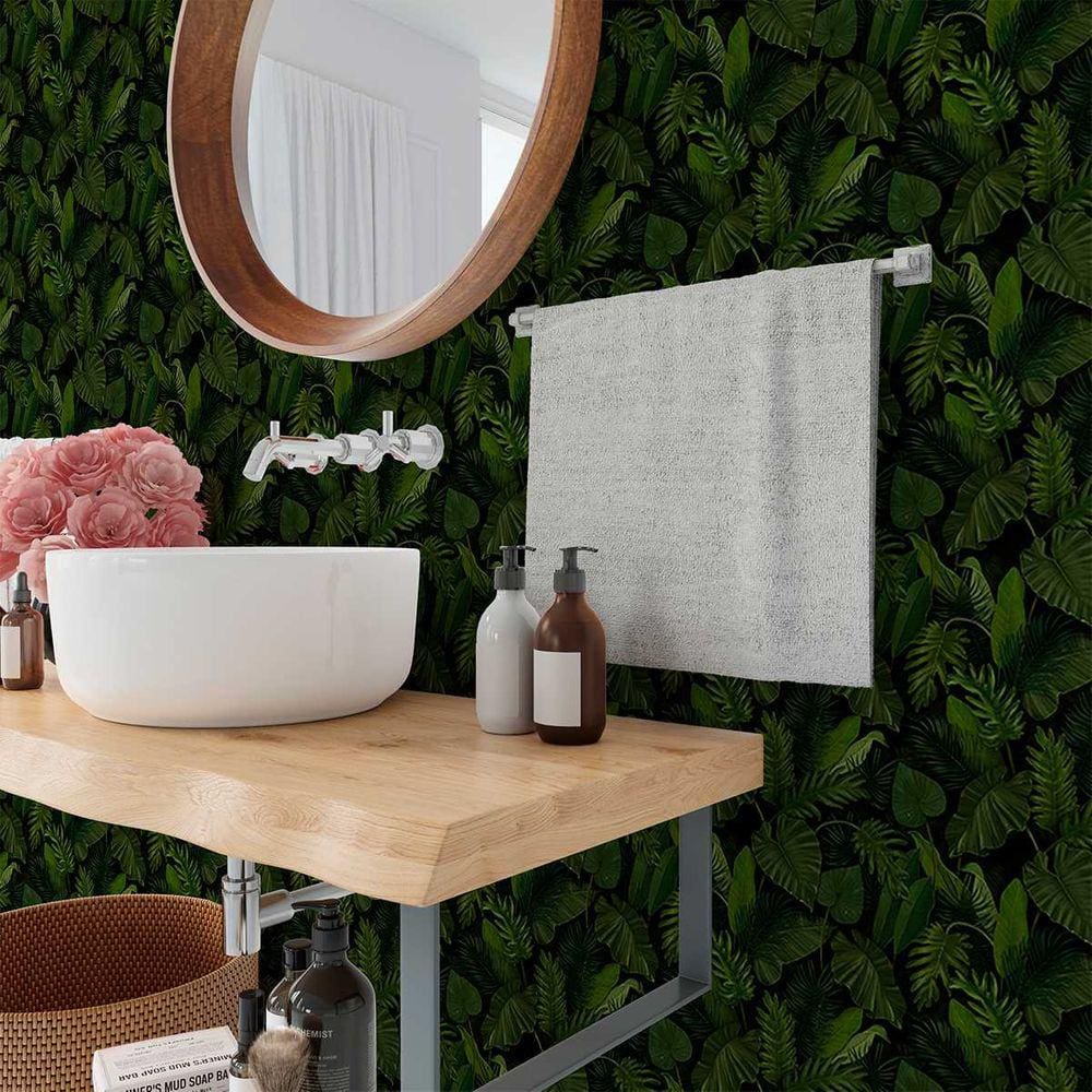 Papel de Parede 15M Adesivo Jardim Folhas 3d Vinilico Verde Escuro Estilo selva Amazônica Artificial Auto Colante