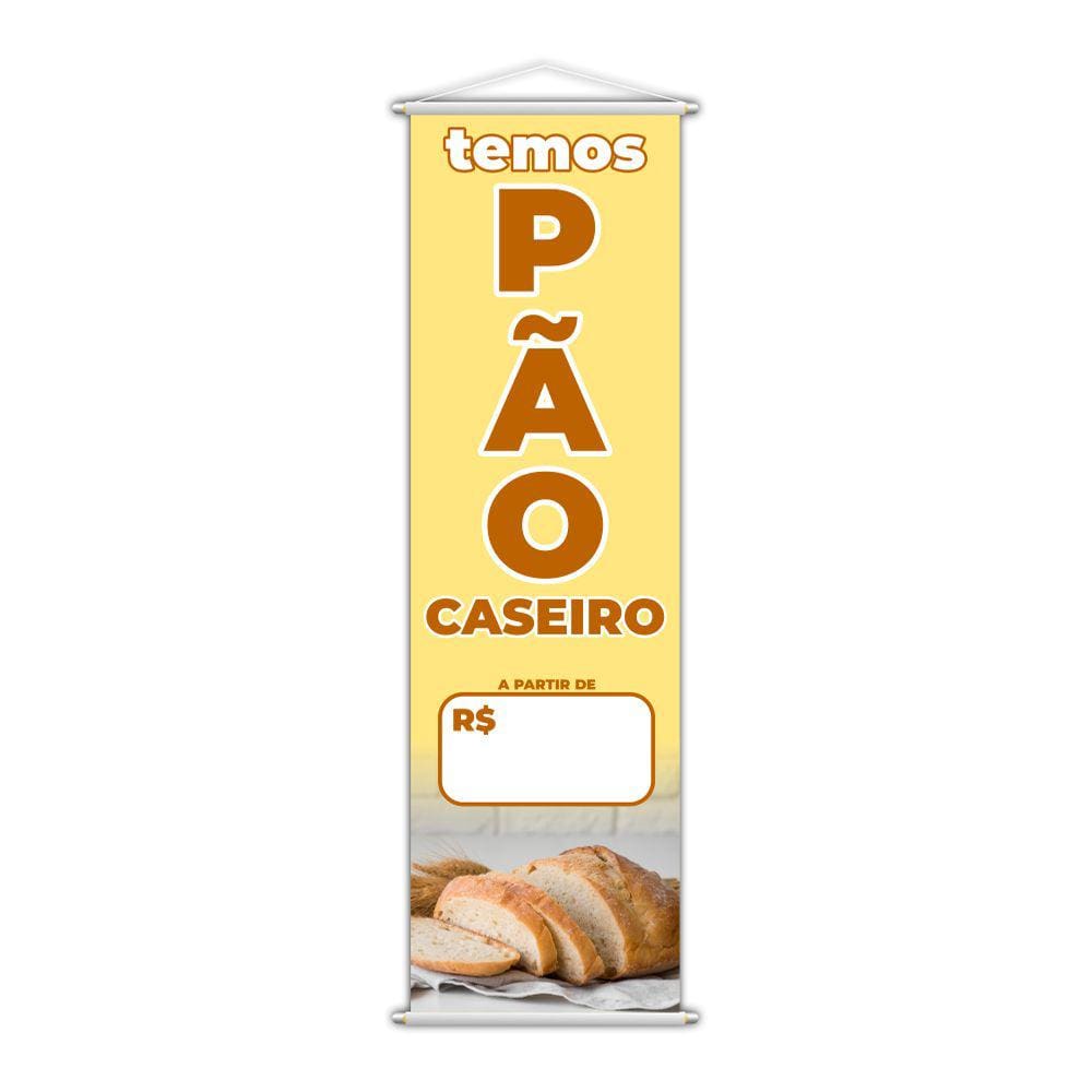 Banner Temos Pão Caseiro Padaria Preço Fundo Branco 100x30cm