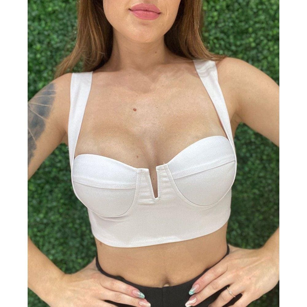 Cropped Slim Decote V e Alça Lateral Branco