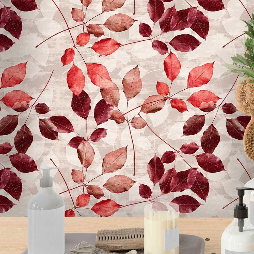 Papel de Parede 15M 6M Folhas Seca natureza vermelha Viníl Estilo Folhagem Outono Moderno Auto Colante