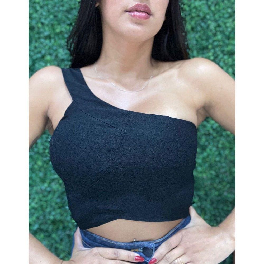 Cropped Um Ombro Só Preto