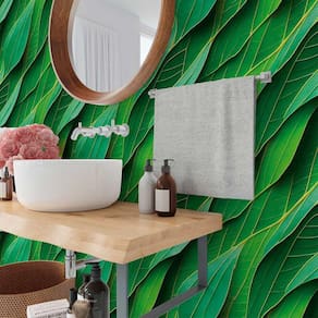 Papel de Parede 15M Selva Ton de Verde 3d Efeito Ondulado Vinílico resistente Folha Viva Geométrica