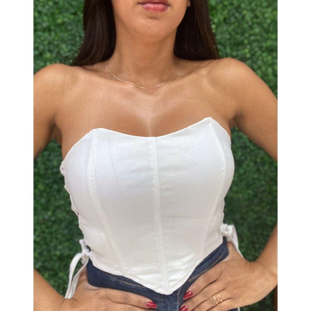 Cropped Slim Corselet com Tranças Laterais Branco