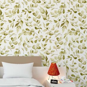 Papel de Parede 12M Adesivo Flores inglês 3d Verde Claro Estilo Figueira Auto Colante Realista