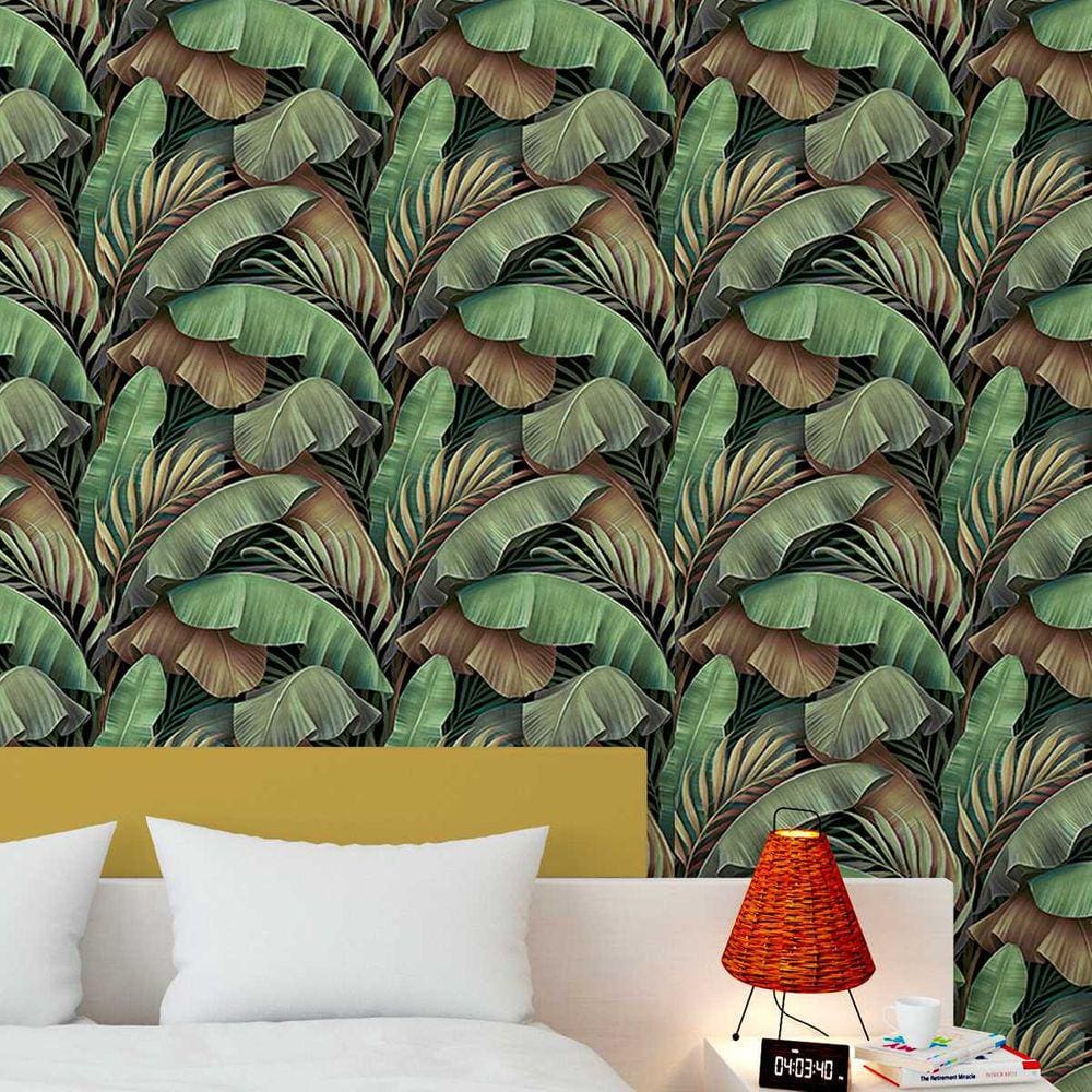 Papel de Parede 15M Folha de bananeira tropical Estilo Folhagem Auto Colante Vinílico