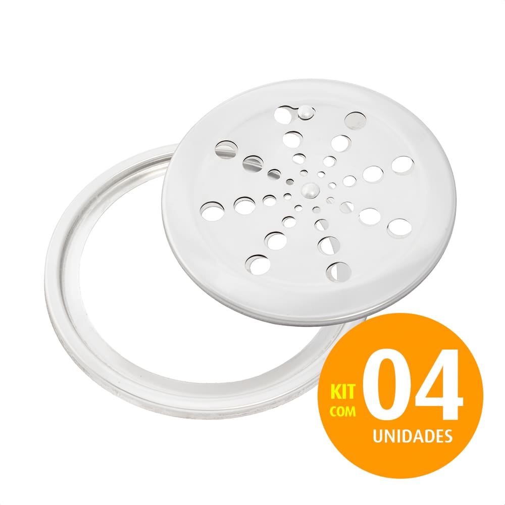 Grelha Abre Fecha + Porta Grelha Redondo 15cm Inox Kit 04un