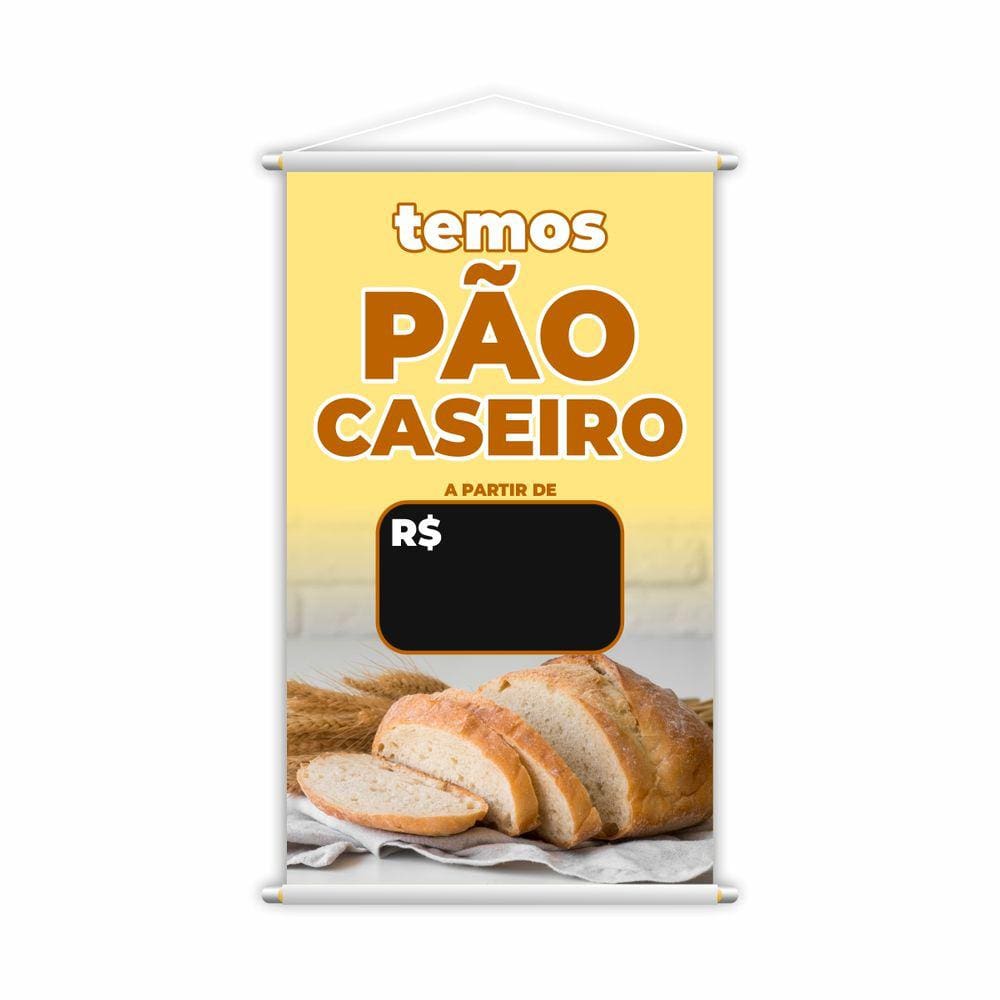 Banner Temos Pão Caseiro Padaria Preço Fundo Preto Grande