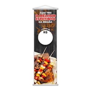 Banner Melhor Espetinho Carne Preço Fundo Branco 100x30cm