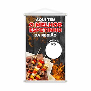 Banner Melhor Espetinho Carne Preço Fundo Branco 80x50cm