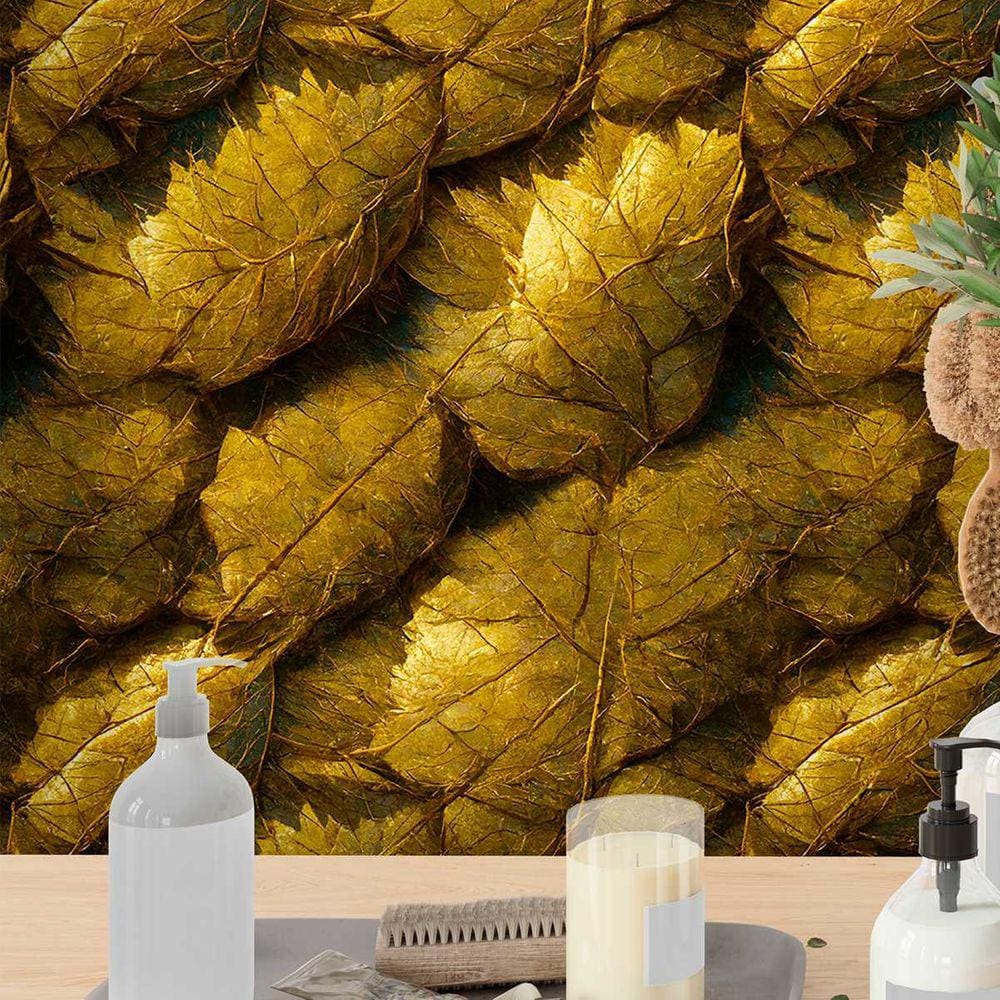 Papel de Parede 9M Folha Seca do outono Dourada Realista Flor  Vinílica Auto Colante Folhas Rendada