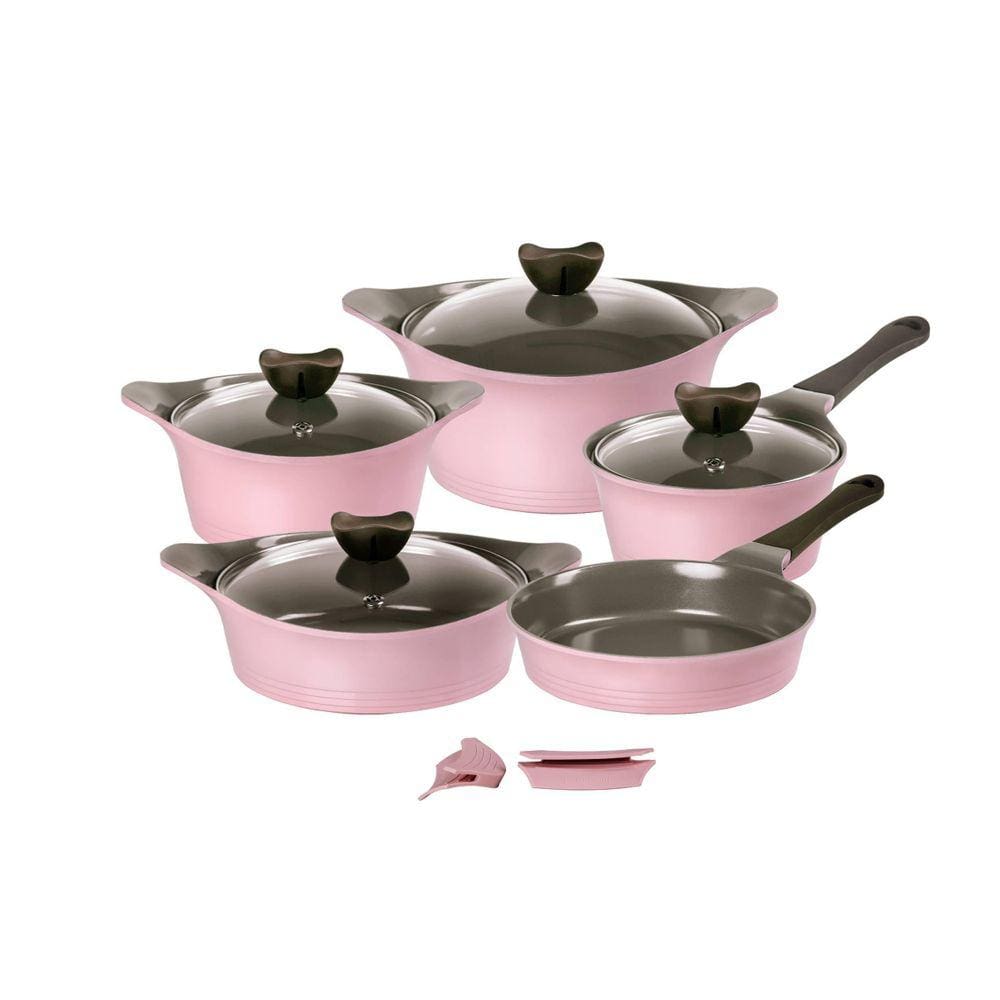 Conjunto De Panelas Revestimento Cerâmico Aeni Rosa 5 Peças
