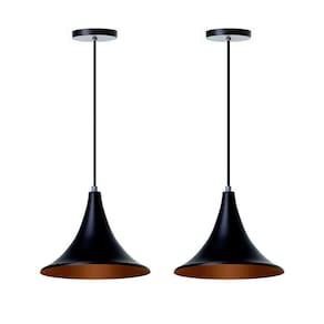 Lustre Pendente Chapéu Chinês 23Cm Preto - Kit 2 Unidades