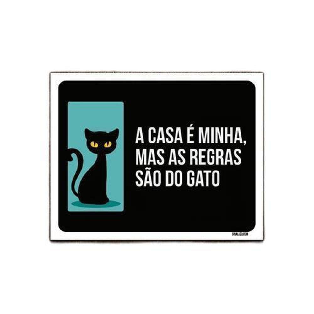 Kit 5 Placas Casa Minha Mas Regras São Do Gato