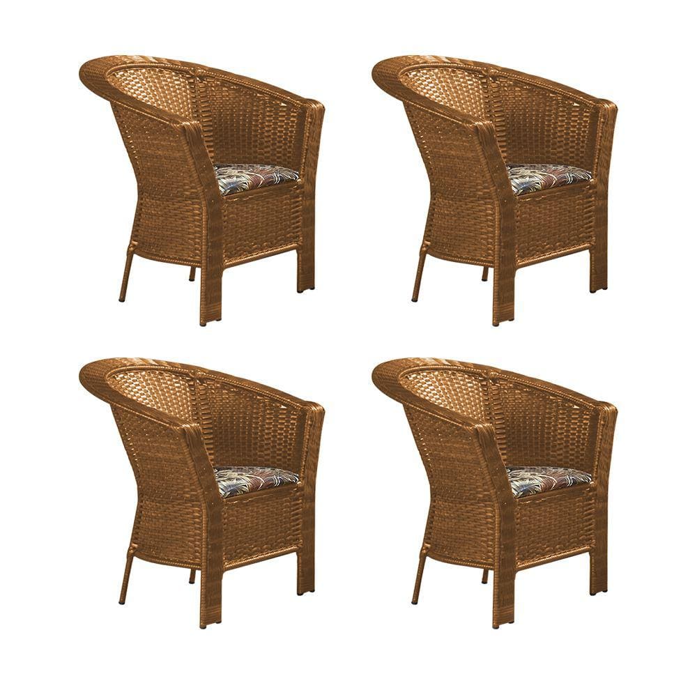 Kit 4 Poltronas para Jardim Base Aço Maresias em Junco - Imbuia