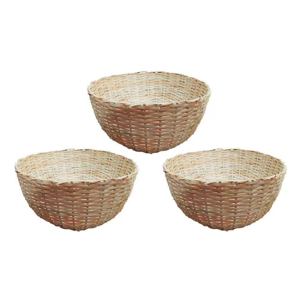 Kit 3 Balaio Bambu 45cm Cesto Palha Artesanal Decoração