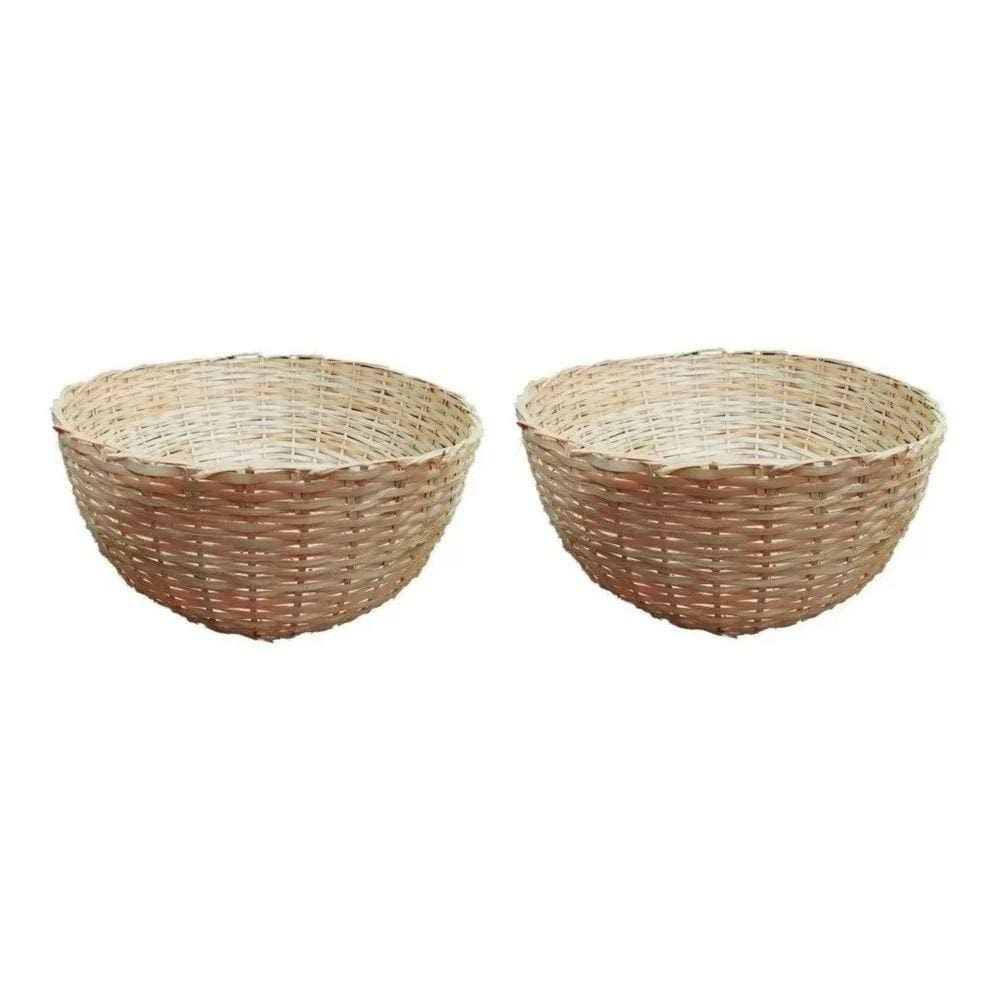 Kit 2 Balaio Bambu 40cm Cesto Palha Artesanal Decoração