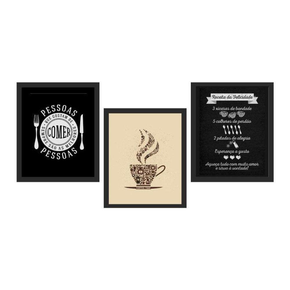 Kit 3 Quadros Decorativos Com Vidro Para Cozinha