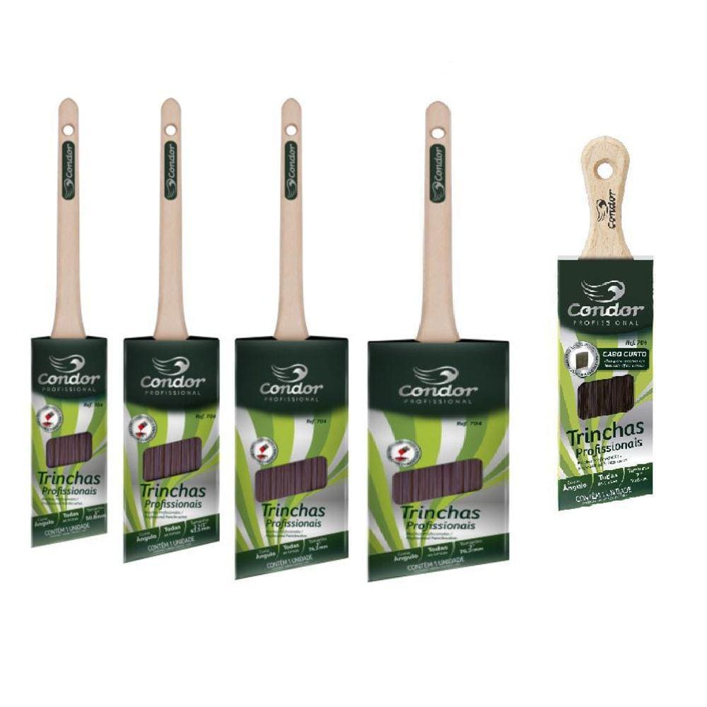 Kit 5 Pincel Trincha Angular Recorte Pro 704 706 Condor