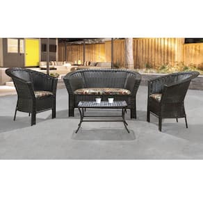 Conjunto Jardim Namoradeira + 2 Poltronas e Mesa Centro Base Aço Maresias em Junco - Café