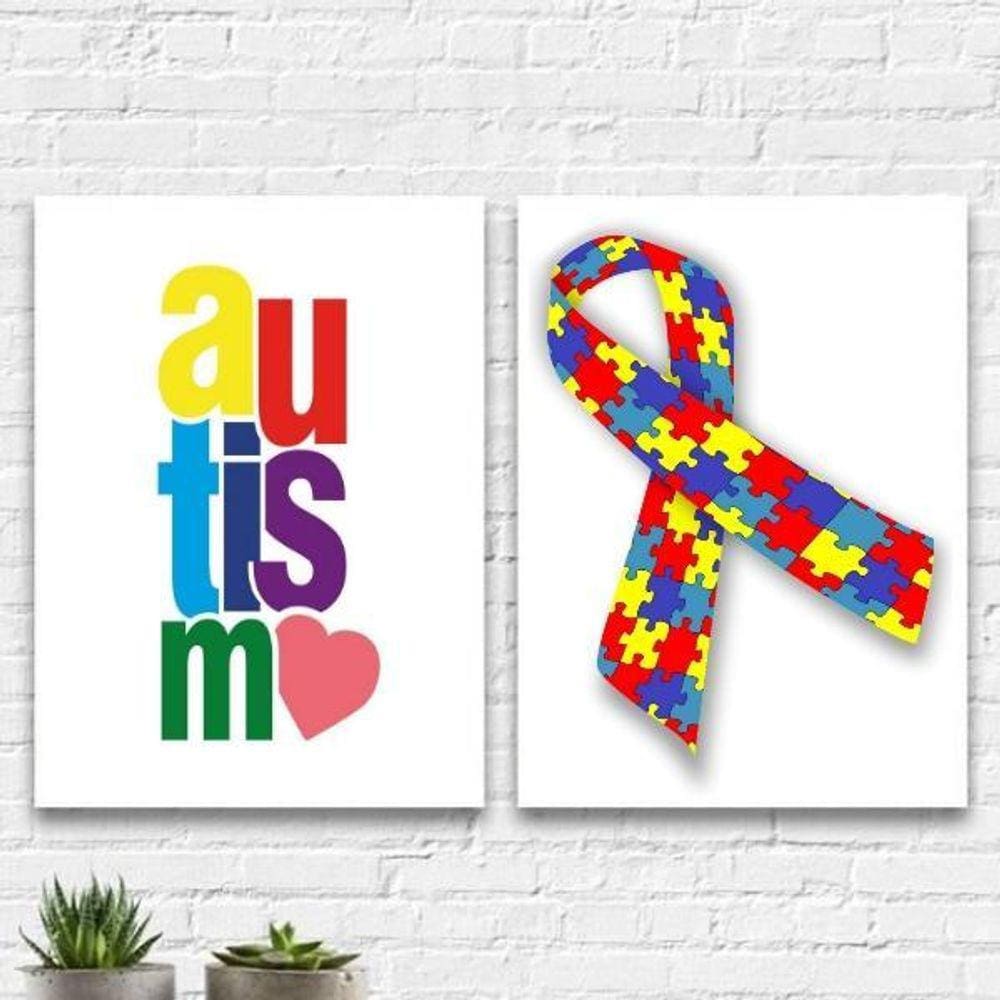 Kit 2 Quadros Autismo Símbolo 33X24Cm