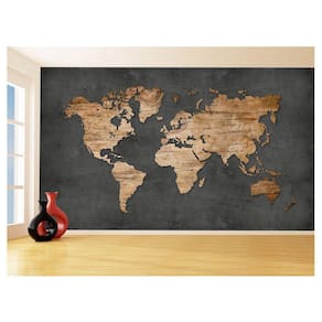 Papel De Parede 3D Mapa Mundi Madeira Concreto 3,5M Nmu35