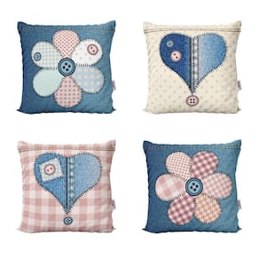 Almofadas Decorativas Jeans Coração Floral Para Sala 40X40