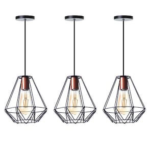 Kit 3 Lustre Pendente Interno Aramado Cristal 24Cm Preto