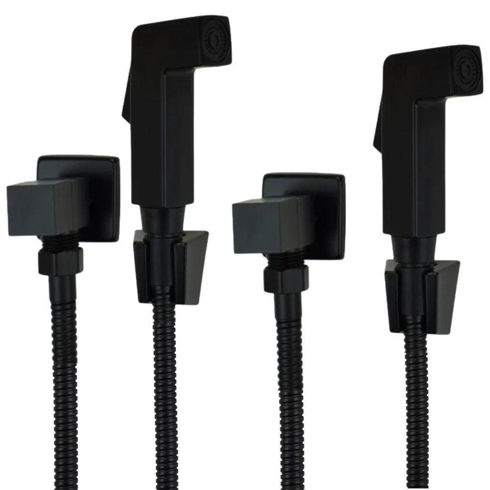 Kit 2 Ducha Higiênica Quadrada Preto Fosco Registro Metal