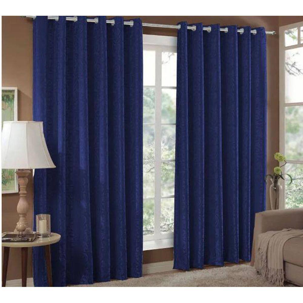 Cortina Jacquard Sala 3,00X2,50 Azul Ilhós Quadrado Cromado